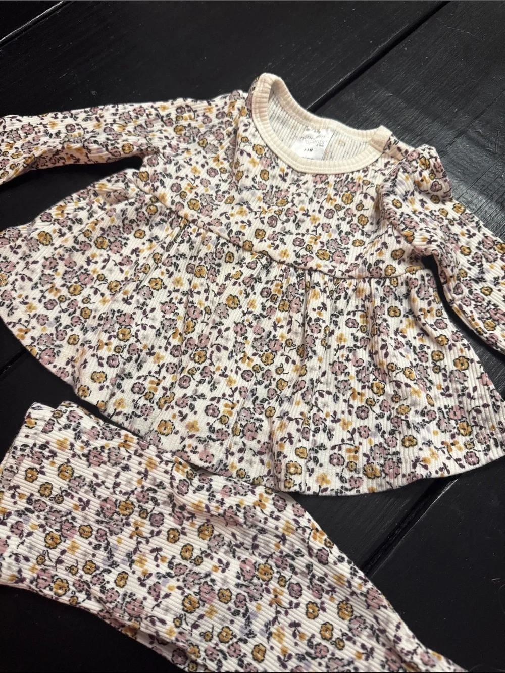 Baby Floral Long-Sleeve One-Piece Bodysuit in Pink & Yellow